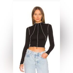 Good American Black Long Sleeve Top with White Stitching